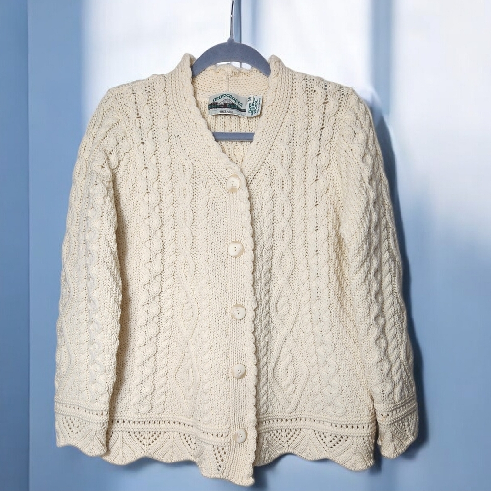 Aran Crafts Cream Cable Knit Cardigan